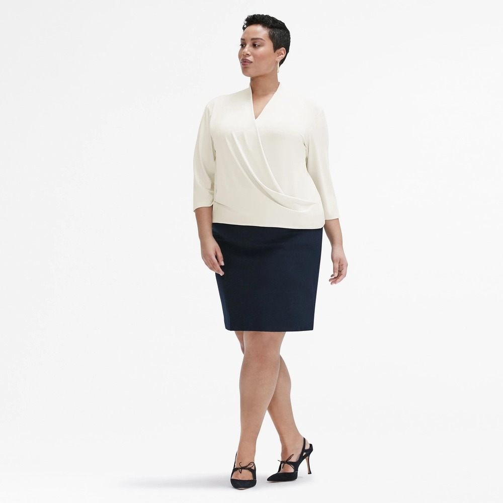 MM.LaFleur Deneuve Top Alabaster Cream Faux Wrap 3/4 Sleeve Plus Size +1
